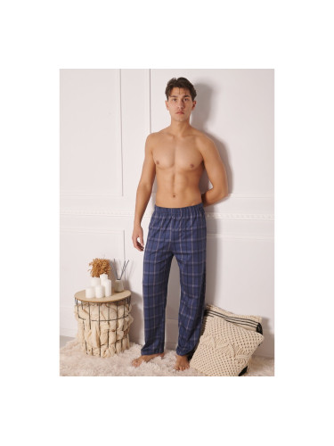 Мъжки кариран панталон пижама Синьо