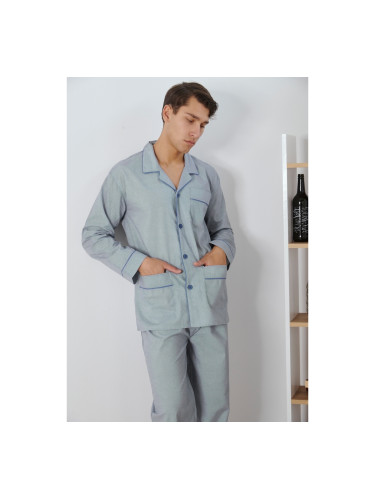 Класическа мъжка пижама с копчета Светло синьо