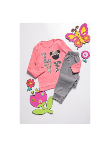 Детска пижама с LOVE дизайн и animal prints детайли Корал