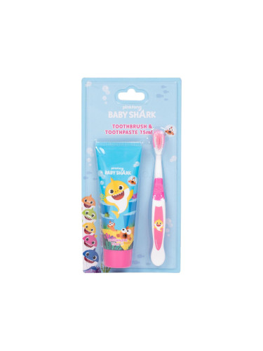 Pinkfong Baby Shark Подаръчен комплект четка за зъби 1 бр + паста за зъби 75 ml