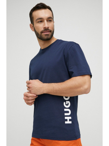 Плажна тениска HUGO в тъмносиньо с принт 50493727