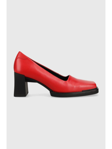 Кожени обувки с дебел ток Vagabond Shoemakers EDWINA в червено с висок ток