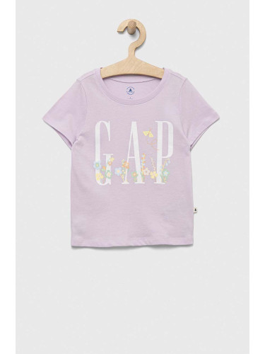 Детска памучна тениска GAP в лилаво
