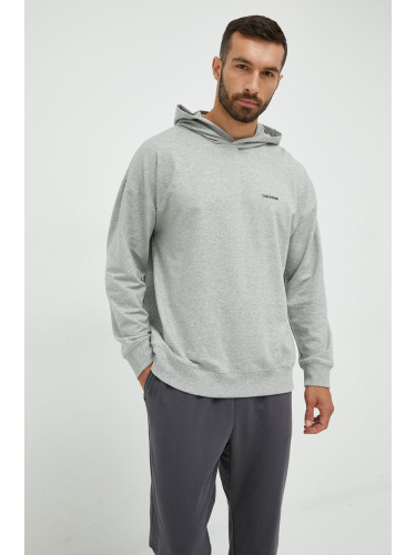 Горнище на пижама тип суичър Calvin Klein Underwear в сиво с апликация