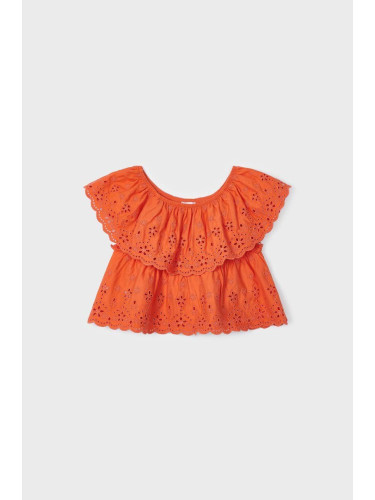 Детска памучна блуза Mayoral в оранжево с изчистен дизайн