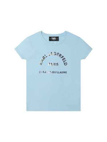 Детска памучна тениска Karl Lagerfeld в синьо