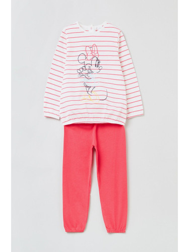 Детска памучна пижама OVS X Disney в розово с десен