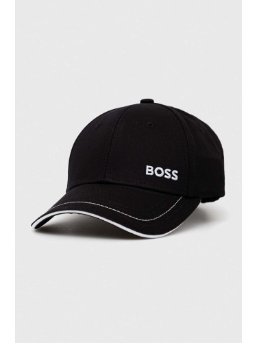 Памучна шапка с козирка BOSS GREEN в черно с изчистен дизайн 50492716