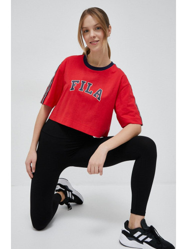 Памучна тениска Fila x Hailey Bieber в червено