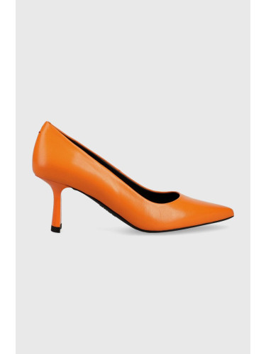 Кожени обувки с дебел ток HUGO Alexis в оранжево с висок ток 50487920