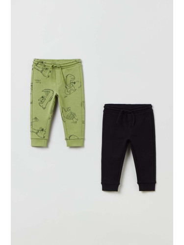 Детски памучен спортен панталон OVS в зелено с десен