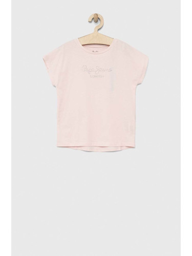Детска памучна тениска Pepe Jeans Nuria в розово