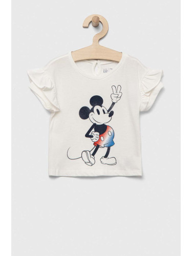 Детска памучна тениска GAP x Disney в бежово
