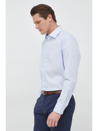 Памучна риза Seidensticker Shaped мъжка в синьо с кройка по тялото класическа яка 01.242610