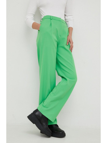 Панталони Samsoe Samsoe в зелено с широка каройка, с висока талия