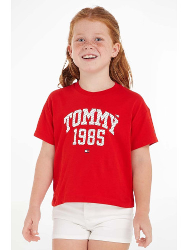 Детска памучна тениска Tommy Hilfiger В червено