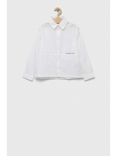 Детска памучна риза Calvin Klein Jeans в бяло