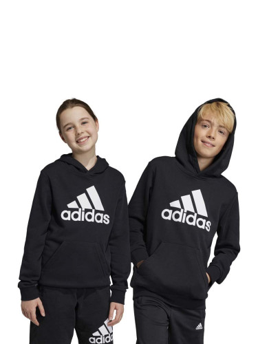 Детски суичър adidas U BL в черно с качулка с десен