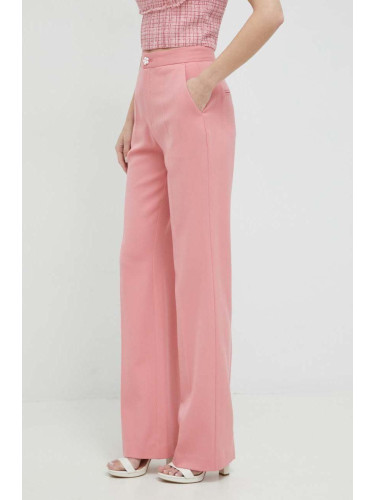 Панталон с вълна Custommade Petry в розово с широка каройка, с висока талия
