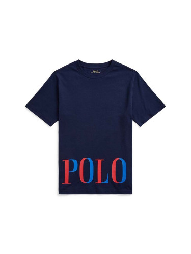 Детска памучна тениска Polo Ralph Lauren В тъмносиньо с принт