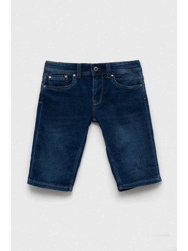Детски дънков къс панталон Pepe Jeans PJL BJ Denim в синьо с регулируема талия