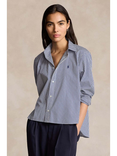 Памучна риза Polo Ralph Lauren дамска в синьо със свободна кройка с класическа яка 211891419