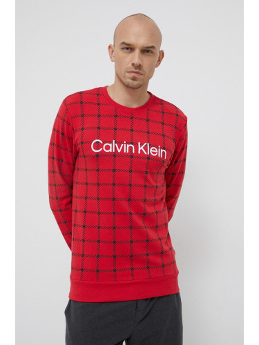 Горнище на пижама тип суичър Calvin Klein Underwear мъжко в червено с принт