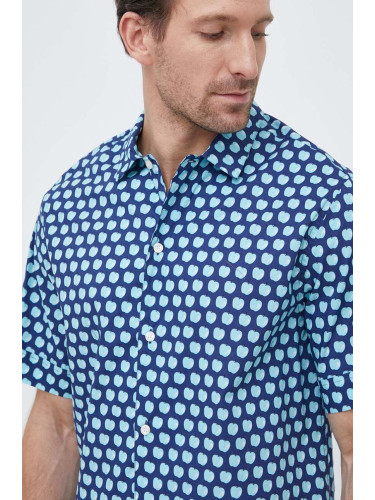 Памучна риза United Colors of Benetton мъжка в синьо със стандартна кройка с класическа яка
