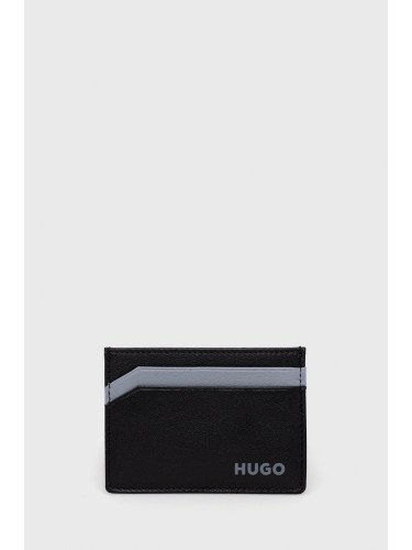 Кожен калъф за карти HUGO мъжки в черно 50470746