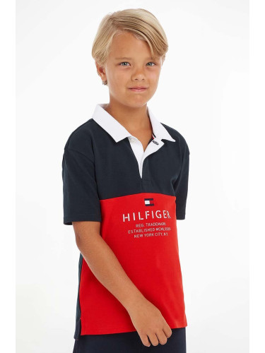 Детска тениска с яка Tommy Hilfiger в червено с десен