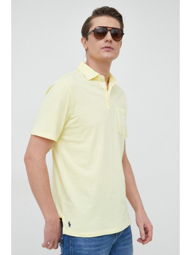 Тениска с яка лен Polo Ralph Lauren в жълто с изчистен дизайн 710900790