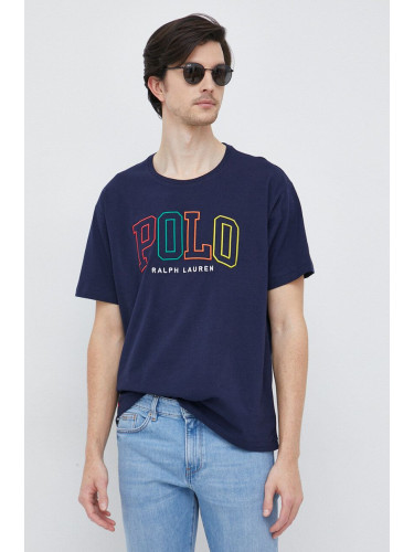 Памучна тениска Polo Ralph Lauren в тъмносиньо с апликация