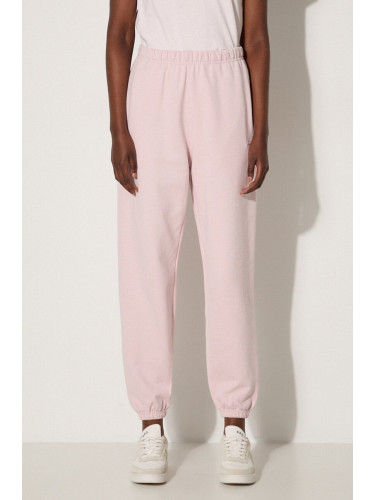 Памучен спортен панталон New Balance в розово с изчистен дизайн