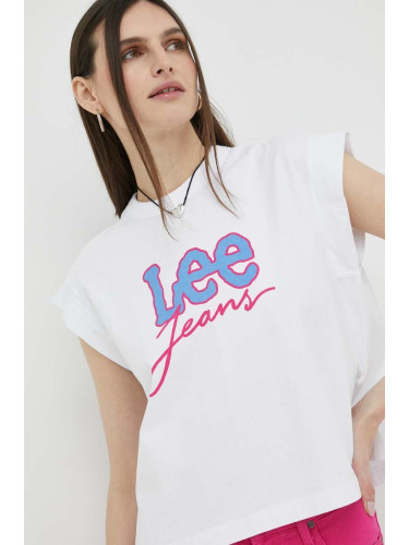 Памучна тениска Lee в бяло