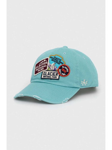 Памучна шапка с козирка American Needle Glacier National Park в синьо с апликация