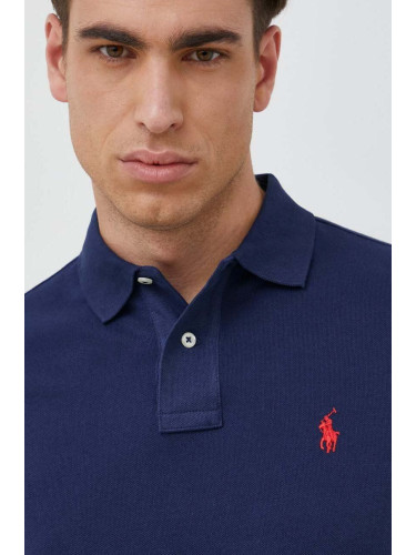 Памучна тениска с яка Polo Ralph Lauren в тъмносиньо с изчистен дизайн 710782592