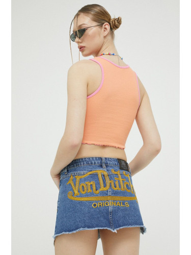 Дънкова пола Von Dutch в синьо къс модел с кройка тип молив