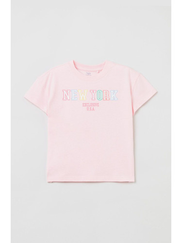 Детска памучна тениска OVS в розово