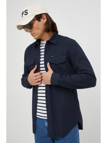 Памучна риза G-Star мъжка с кройка по тялото с класическа яка