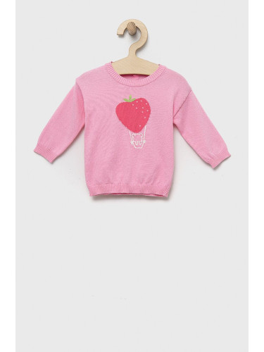 Бебешки памучен пуловер United Colors of Benetton в розово