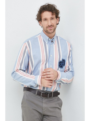 Памучна риза BOSS BOSS ORANGE мъжка в синьо със стандартна кройка с яка с копче