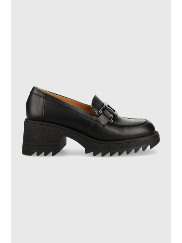 Кожени обувки с дебел ток Charles Footwear Kiara в черно с висок ток Kiara.Loafer