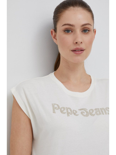 Памучна тениска Pepe Jeans в бежово