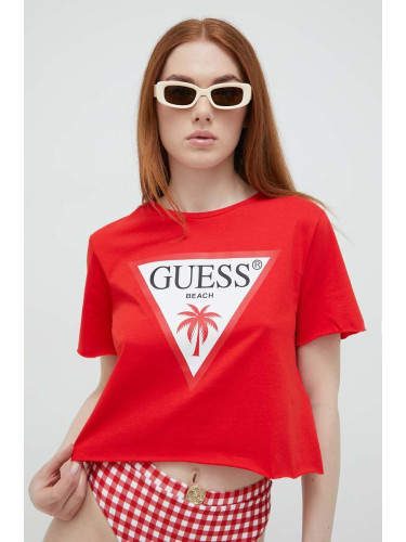 Памучна тениска Guess В червено E02I01 JA914