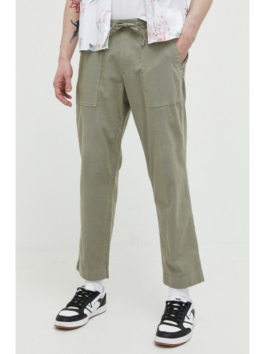 Панталон с лен Abercrombie & Fitch в зелено със стандартна кройка
