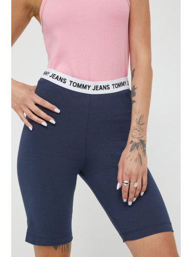 Къси панталони Tommy Jeans в тъмносиньо с изчистен дизайн с висока талия