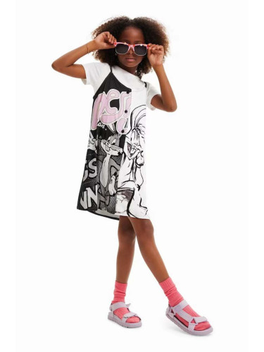 Детска рокля Desigual в бяло къс модел разкроен модел