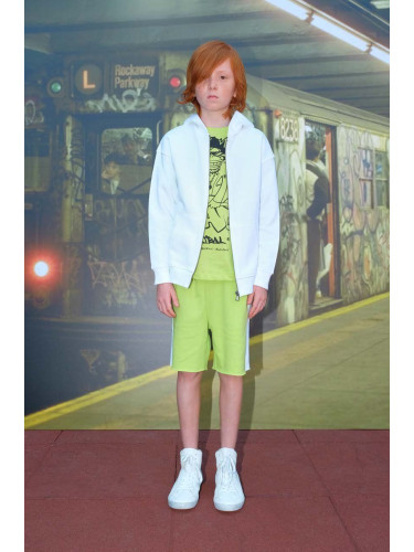 Детски памучен къс панталон Sisley в зелено с регулируема талия