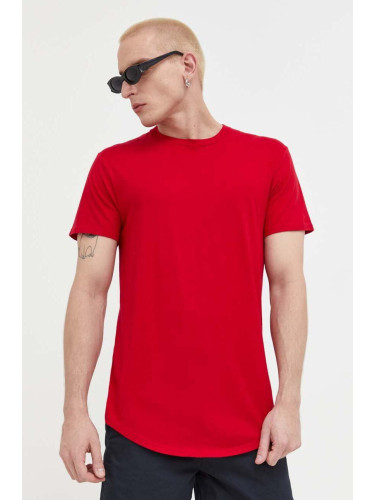 Памучна тениска Hollister Co. в червено с изчистен дизайн