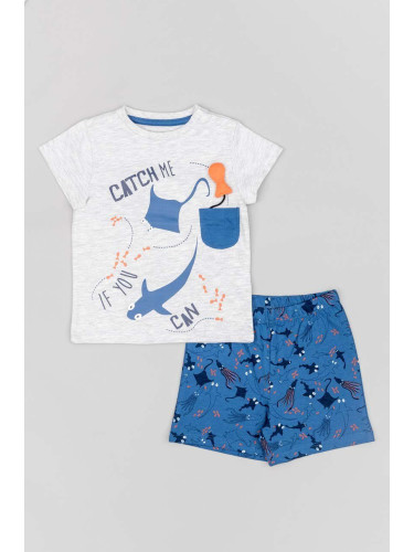Детска памучна пижама zippy в синьо с десен